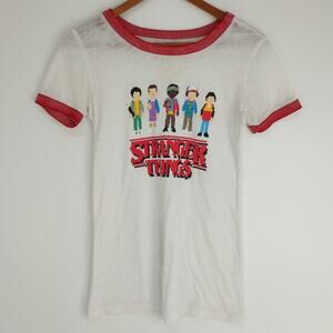 Stranger Things Netflix White Lightweight Graphic T-Shirt Tee Size XS